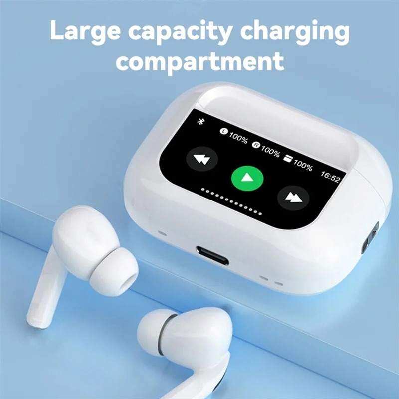 A9 Pro ANC Wireless Earbuds with LCD Smart Color Screen – Noise Cancelling, Touch Control, Long Battery Life