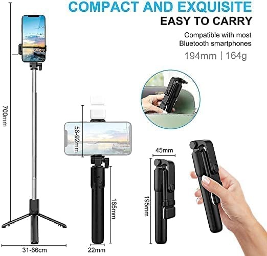 K8 LED Selfie Stick Tripod – 130cm Extendable | Bluetooth Remote & LED Light