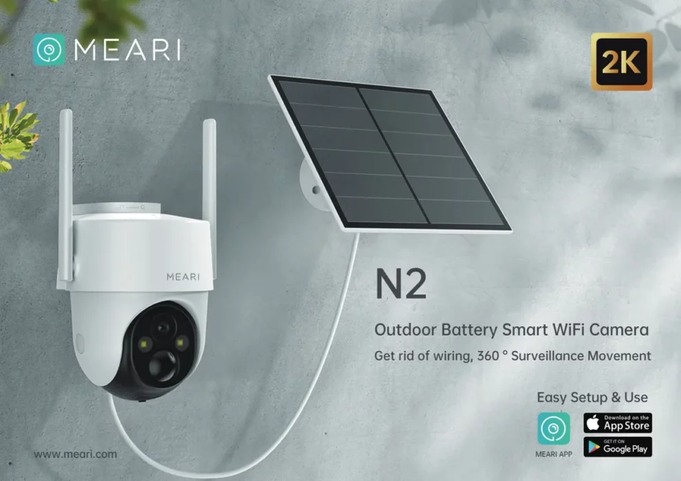 Meari N2 3MP Solar PTZ WiFi Camera | IP65 Outdoor, 2 Years Replacement Warranty