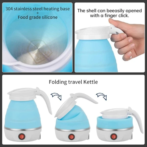 Foldable Travel Electric Kettle - 600W Portable, Collapsible Design, Blue Color | Best Travel Kettle in Bangladesh | TUSHAR TECH