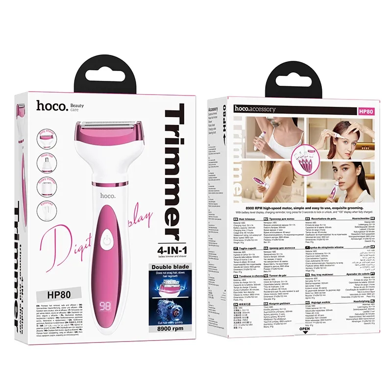 Hoco HP80 4-in-1 Ladies Trimmer & Shaver - Multifunctional Grooming Kit with LED Display | TUSHAR TECH