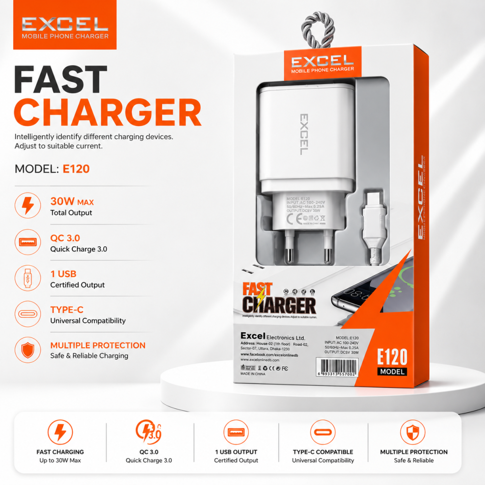 Excel E120 30W USB QC 3.0 Fast Charger