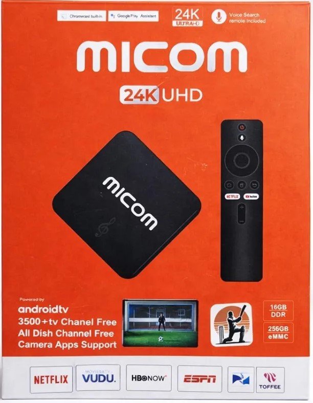 Micom Android TV Box 24K - 12GB RAM, 256GB ROM, Voice Remote